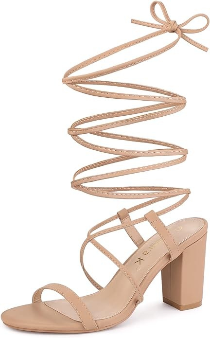 Allegra K Women's Strappy One Strap Lace Up Chunky Heels Sandals