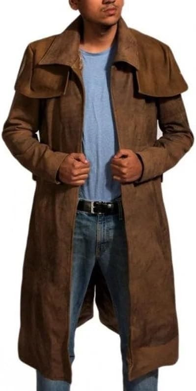 Men's New Vegas Veteran NCR Ranger A7 Duster Brown Suede Leather Long Trench Coat