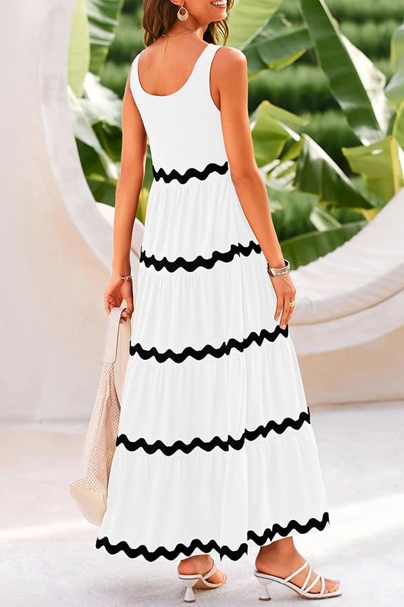 Pretty Garden Womens 2024 Summer Sundresses Sleeveless Scoop Neck Tiered Flowy Beach Vacation Party Long Maxi Dress