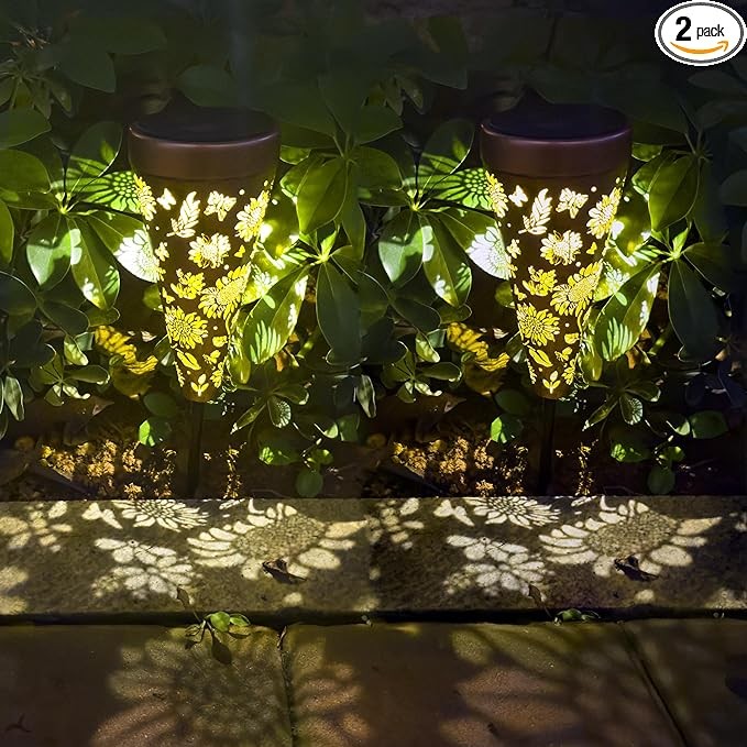 ANYTALK 2 Pack Sunflower Solar Pathway Lights Outdoor, Waterproof Solar Walkway Lights Garden Decor, Pathway Landscape Lights for Backyard Patio Path Yard Lawn Walkway
