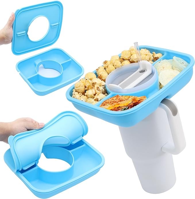 Dazhuocs Snack Bowl for Stanley Cup with Upgraded Tight-Fitting Cover, Reusable Snack Tray with Lid Fits for Stanley 40 oz Tumbler with Handle, Stanley Accessories Silicone Snack Ring (Blue)