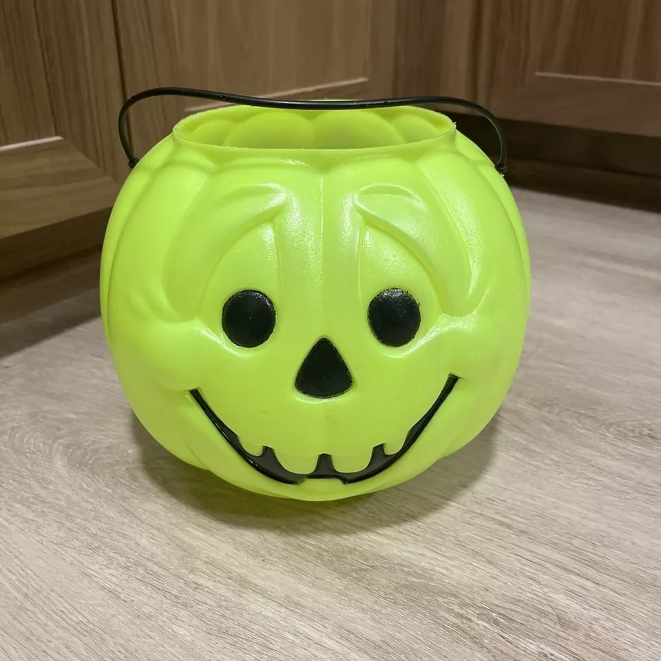 NEON GREEN VTG Halloween Jack o' Lantern Pumpkin Bucket Blow Mold General Foam