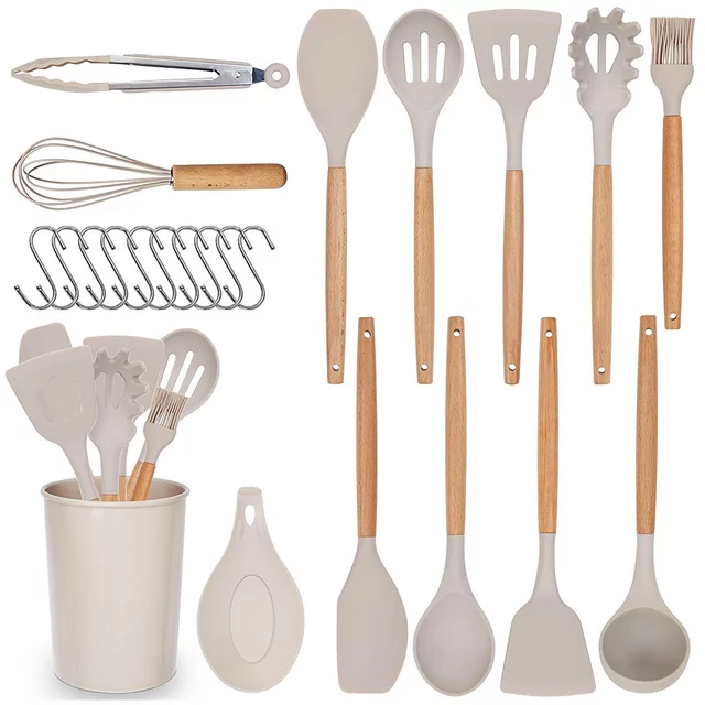 UUGEE Kitchen Cooking Utensil Sets with Holder 446°F Heat Resistant Silicone Spatulas and Cooking Tools