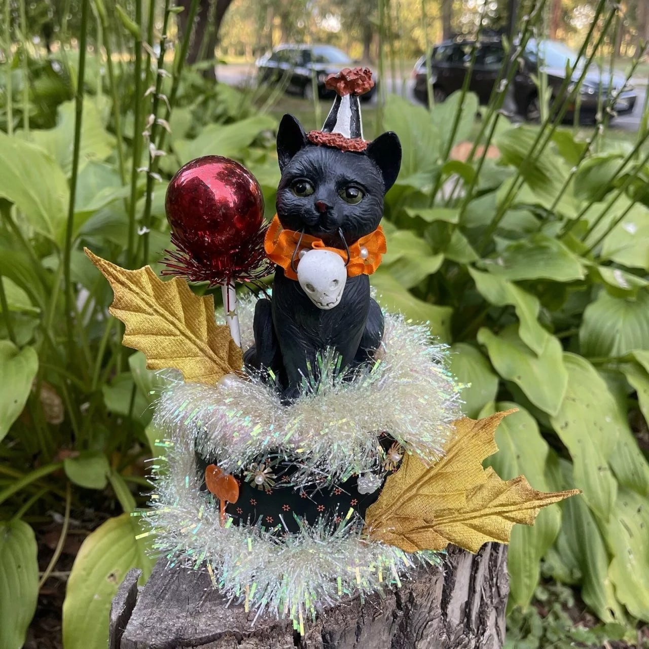 Vintage Halloween Assemblage Black Cat Bethany Lowe Figure Candy Jackolantern