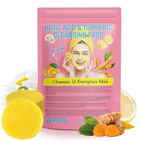 Turmeric Koji Acid Cleansing Pads with Vitamin B5, Vitamin C, for Face Dark Spots, Exfoliating-40PCS
