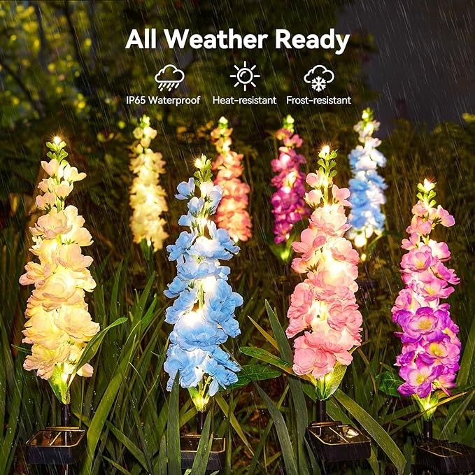 KOOPER Solar Lights Outdoor Garden Decor, 4 Pack Upgraded Delphinium Solar Garden Lights with 36 LEDs, Waterproof Solar Lights for Outside, Outdoor Solar Flowers Lights for Yard Patio, Gift for Mother