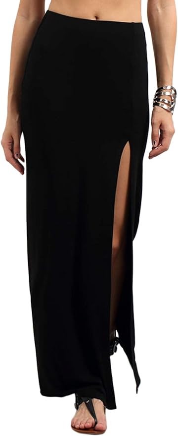 Verdusa Women's Solid Color High Waist Side Split Maxi Skirt