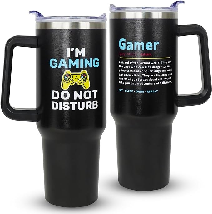 Gamer Gifts, Gaming Gifts For Men Gamers- Gifts For Gamers Teen Boys, Gamer Birthday Gifts, Cool Gifts For Gamers, Gamers Gift Ideas- 40 Oz Tumbler With Handle And Straw Gaming Mugs Gamer Cup