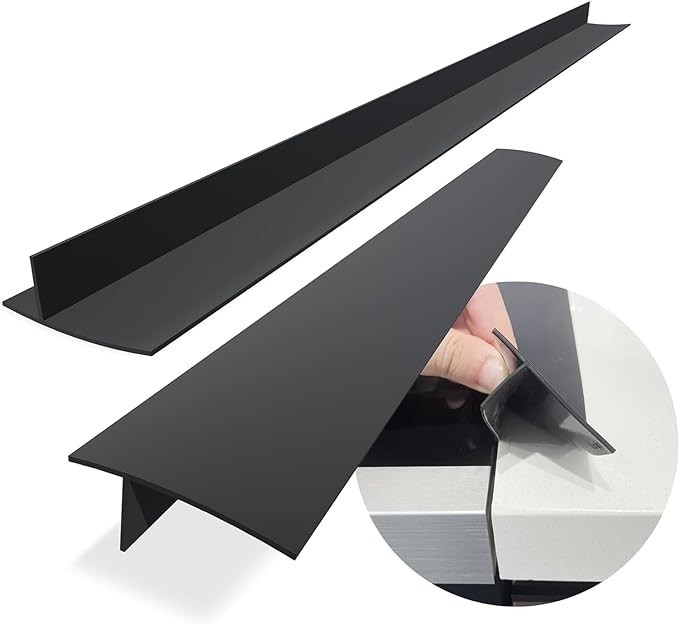 Roll over image to zoom in        7 VIDEOS Silicone Stove Counter Gap Cover / Filler by Kindga 25" Long, Sealing Spills Between Kitchen Appliances Washing Machine and Stovetop, Set of 2 (Black)