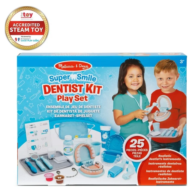 Melissa & Doug Super Smile Dentist Kit With Pretend Play Set of Teeth And Dental Accessories (25 Toy Pieces)