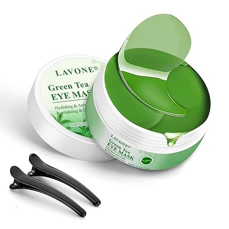Under Eye Patches-30 Pairs Green Tea Eye Mask Skin Care Products-Eye Masks Skincare for Dark Circles and Puffiness,Reduce Wrinkles,Eye Bags and Fine Lines, or Women and Man,with Hair Clips