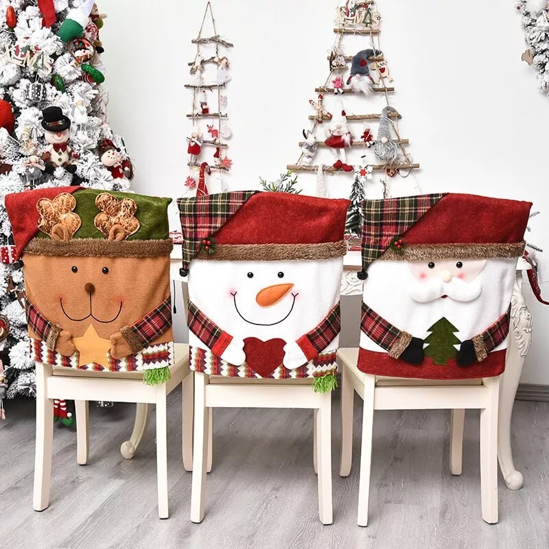 Christmas Chair Covers Dinner Table Decoration Santa Elk Snowman Xmas Home Decor