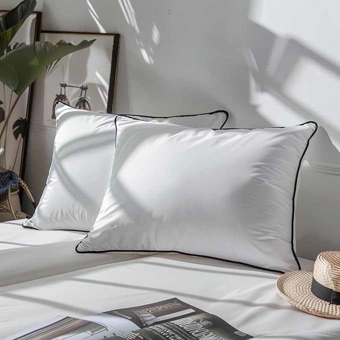 HYVIF Luxury All Hungarian Goose Down Pillows Standard Size,Soft and Support Down Bed Pillow for Back,Side,Stomach Sleepers,480 Thread Count Cotton Shell,Standard Size Soft Pillow 2 Pack 20"x26"