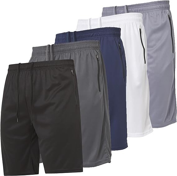 Ultra Performance Mens 5 Pack Athletic Running Shorts, Basketball Gym Workout Shorts for Men with Zippered Pockets