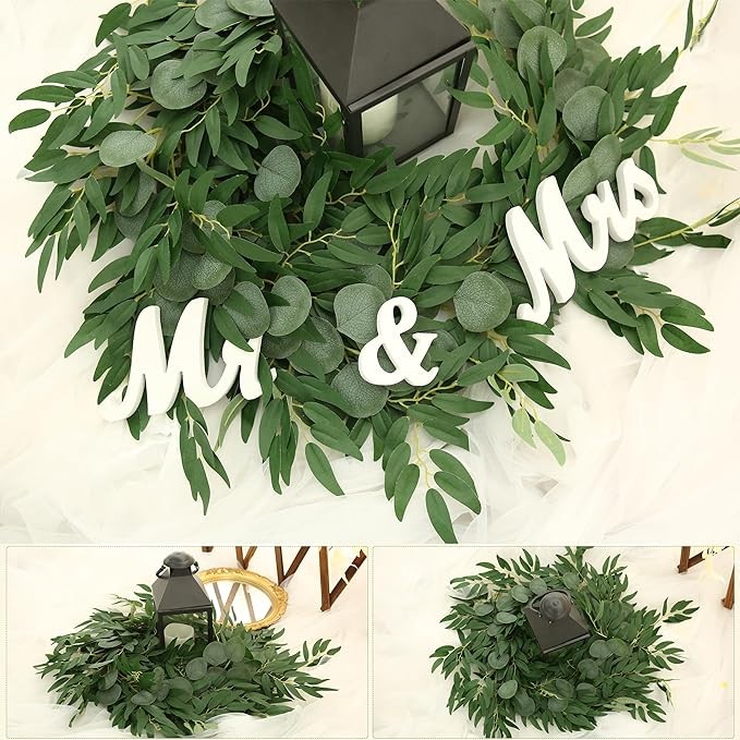 Trimgrace 1 Pack 5.9 Feet Artificial Eucalyptus Garland with Green Eucalyptus Leaves Vine for Wedding Backdrop Table Runner Centerpiece DIY Wreath Decor