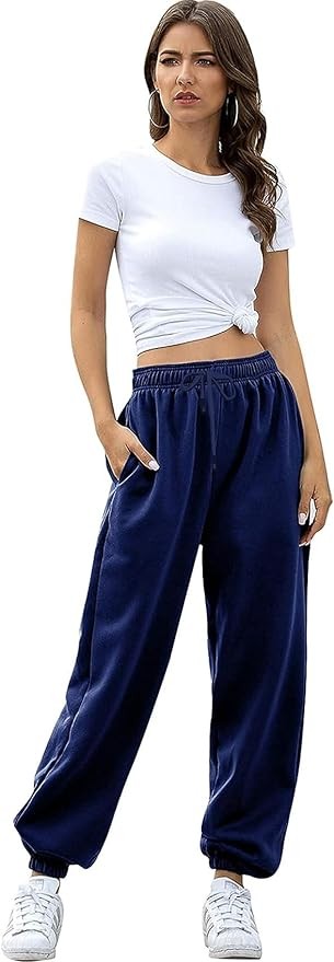 Womens Cinch Bottom Sweatpants Pockets High Waist Sporty Gym Athletic Fit Jogger Pants Lounge Trousers