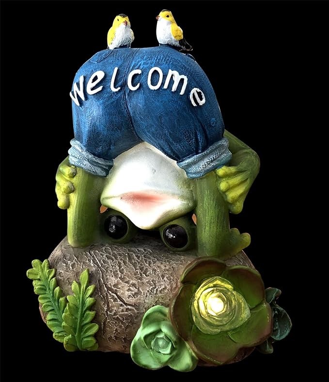 Bo Toys Solar Powered Frog with 2 Birds Outdoor LED Garden Light Decor