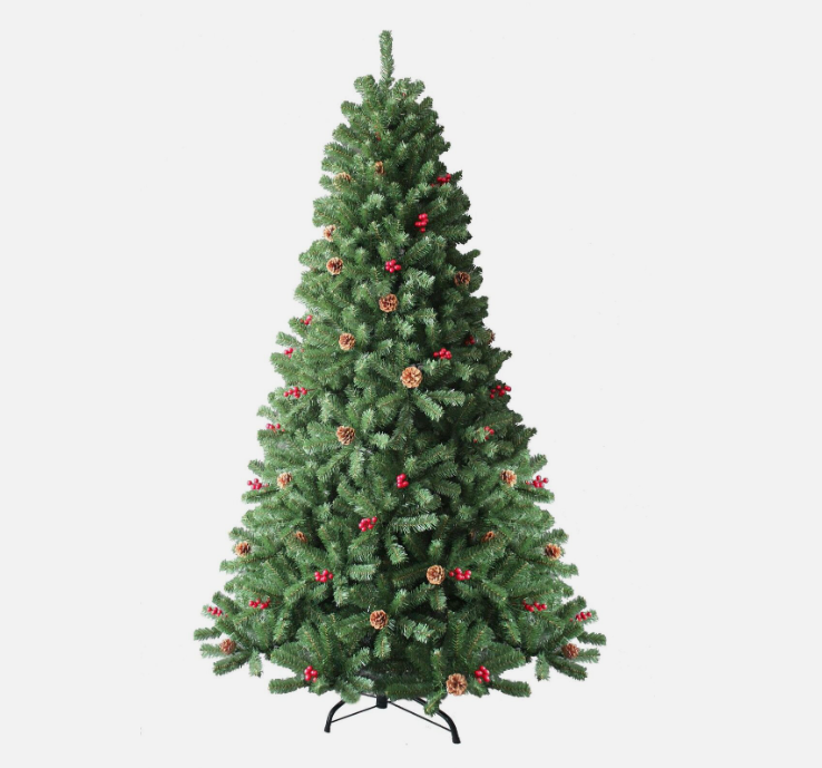 6FT Green Christmas Tree Artificial Bushy Maryland Fir Tips Decorated Berry Pine