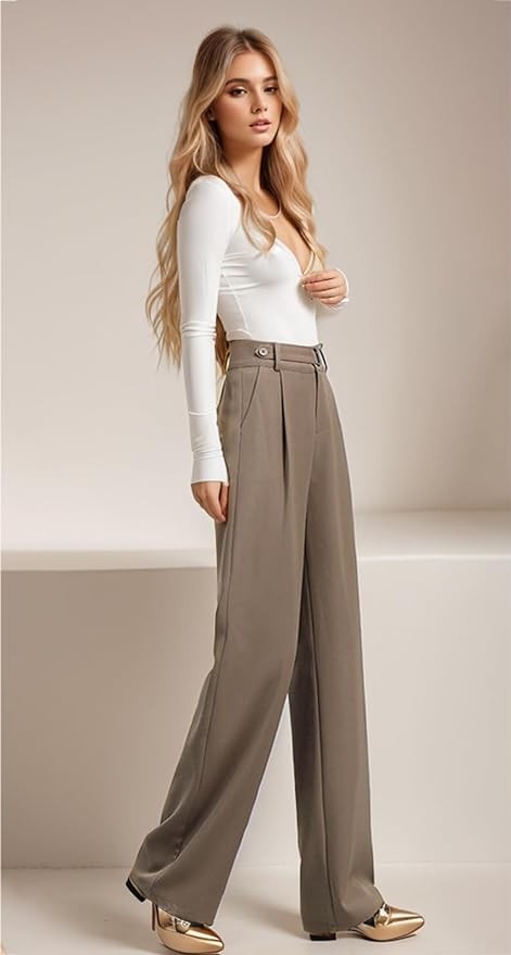 Betusline Women's Wide Leg Pants Business Casual Straight Office Trousers for Women, X-Small-3X-Large