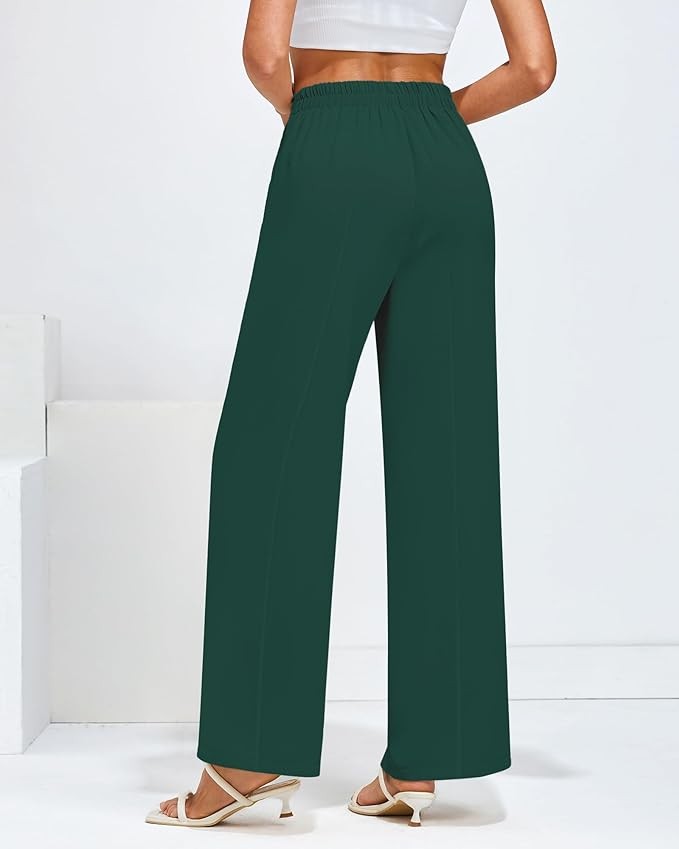 GRAPENT Wide Leg Dress Pants Women High Waisted Pull On Business Casual Work Pants Elastic Waist Dressy Trousers Pockets