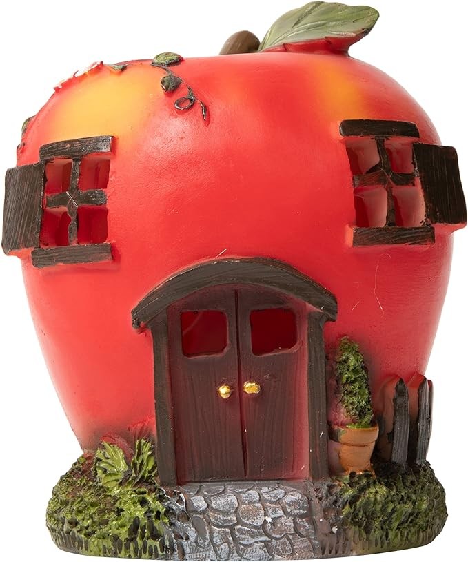 VP Home Apple Fairy House Solar Light for Home and Outdoor Decor, Apple House Solar Powered Flickering LED Garden Light Fairy House Backyard Halloween Decoration