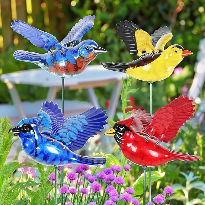 Exhart Garden Stake, Set of 6 Song Bird Garden Stakes, WindyWing Outdoor Garden Decor and Yard Art, 6.5 x 4 x 16 Inch