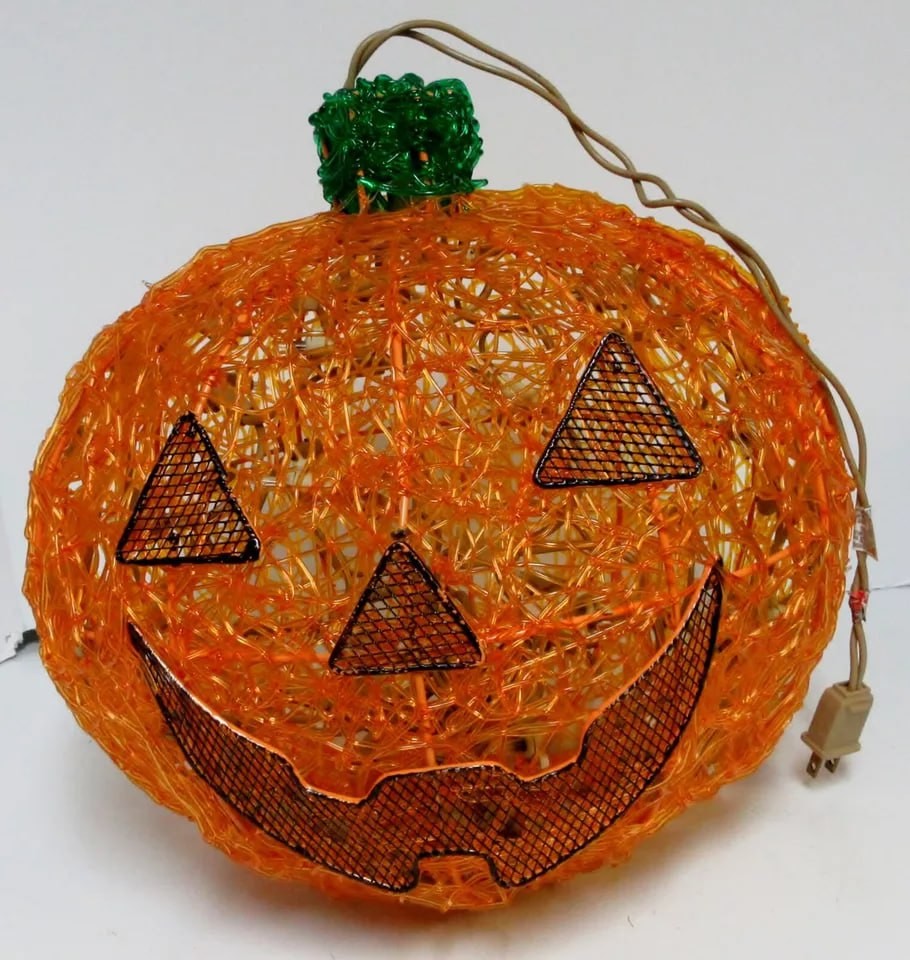 Halloween Spaghetti Lucite Plastic Pumpkin Jack-O-Lantern Lighted Vintage
