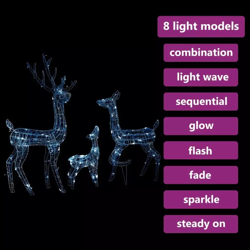 NNEVL Acrylic Reindeer Family Christmas Decoration 300 LED Cold White