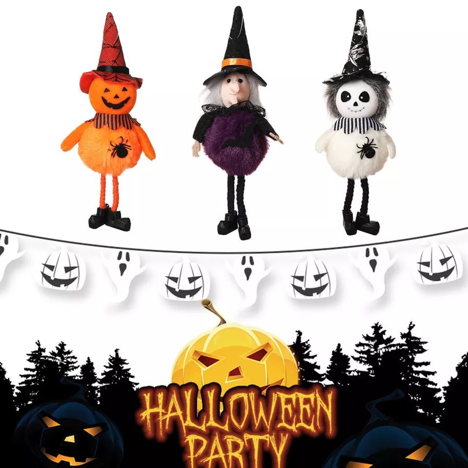 1pc Halloween Decoration Hanging Ornaments Gift Witch Plush Doll Pumpkin Prop