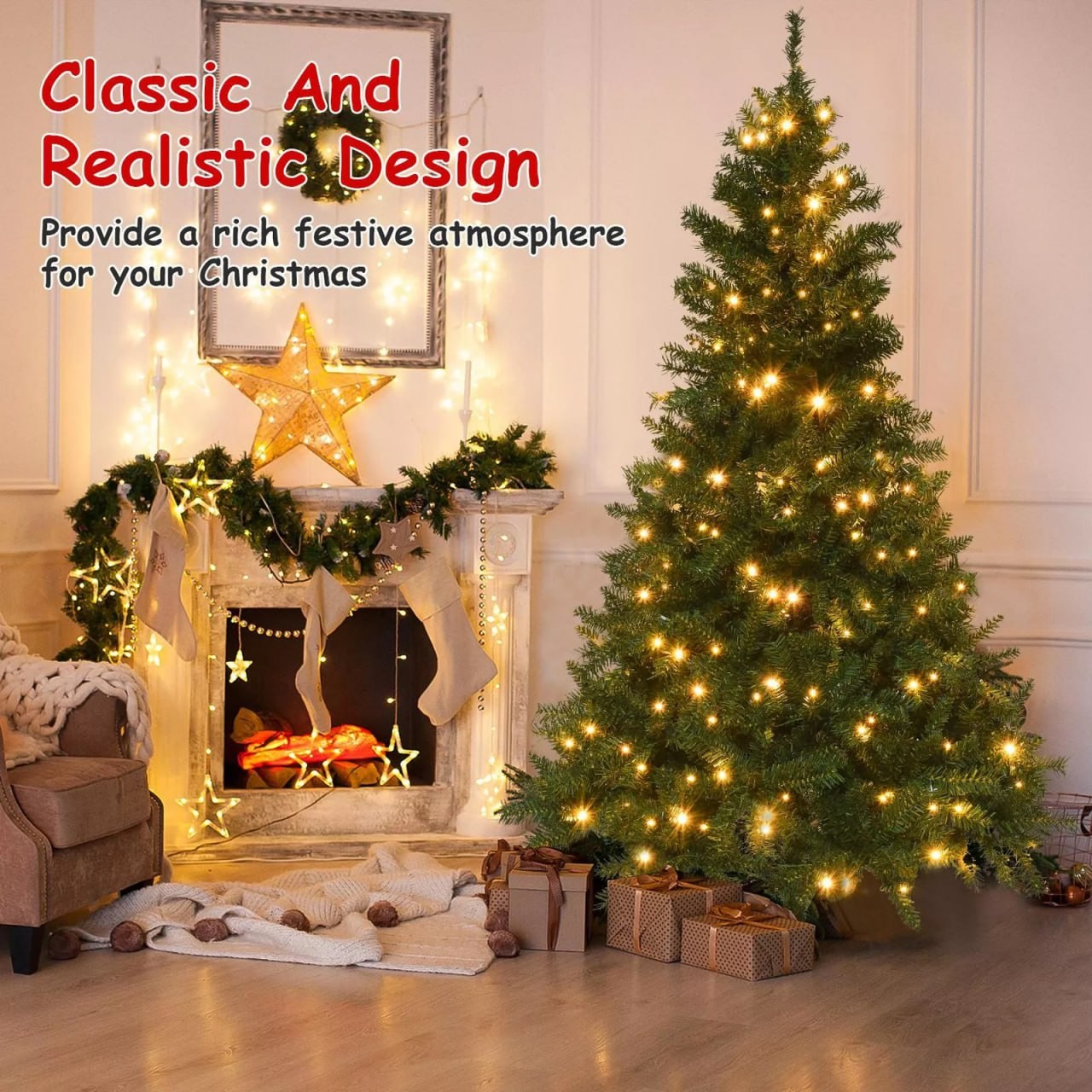 6FT/7.5FT Pre-Lit Realistic Green Spruce Artificial Holiday Christmas Tree