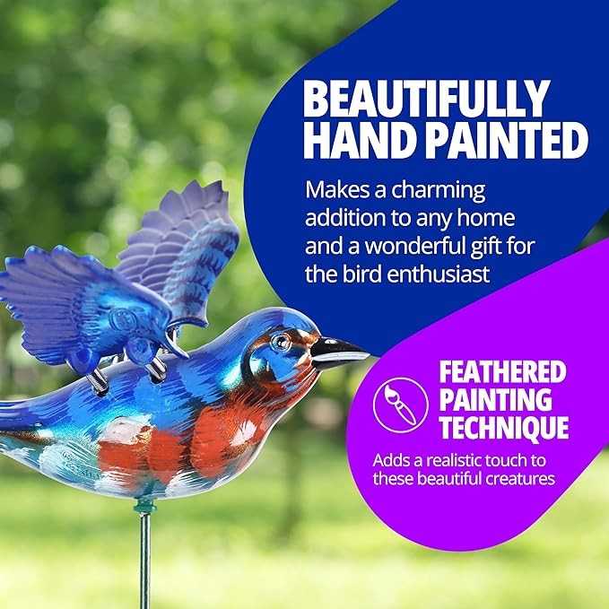 Exhart Garden Stake, Set of 6 Song Bird Garden Stakes, WindyWing Outdoor Garden Decor and Yard Art, 6.5 x 4 x 16 Inch