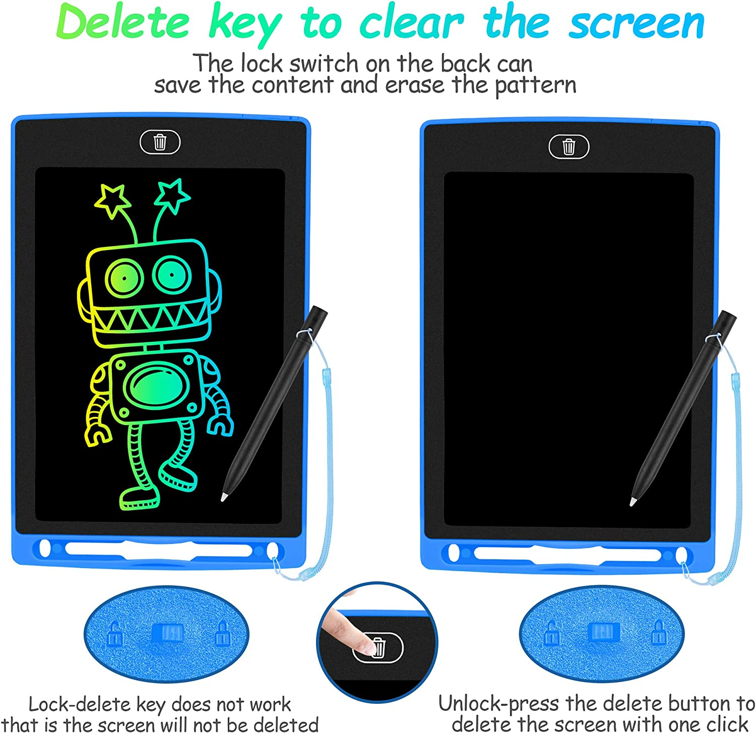 2 Pack LCD Writing Tablet, 8.5 Inch Toddler Colorful Doodle Board, Erasable Elec