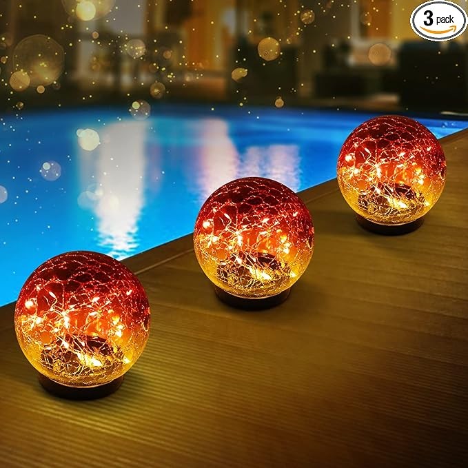 HOFLYW Solar Globes Lights Outdoor Garden Decor Solar Balls for Garden 3 Pack for Outdoor Decor Decorations Pathway Patio Yard Lawn (Medium 3 Pack, Gradient Red)