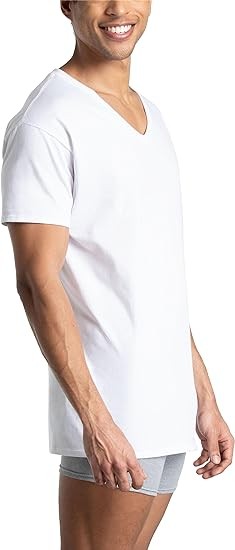 Fruit of the Loom Men's Eversoft Cotton Stay Tucked V-Neck T-Shirt