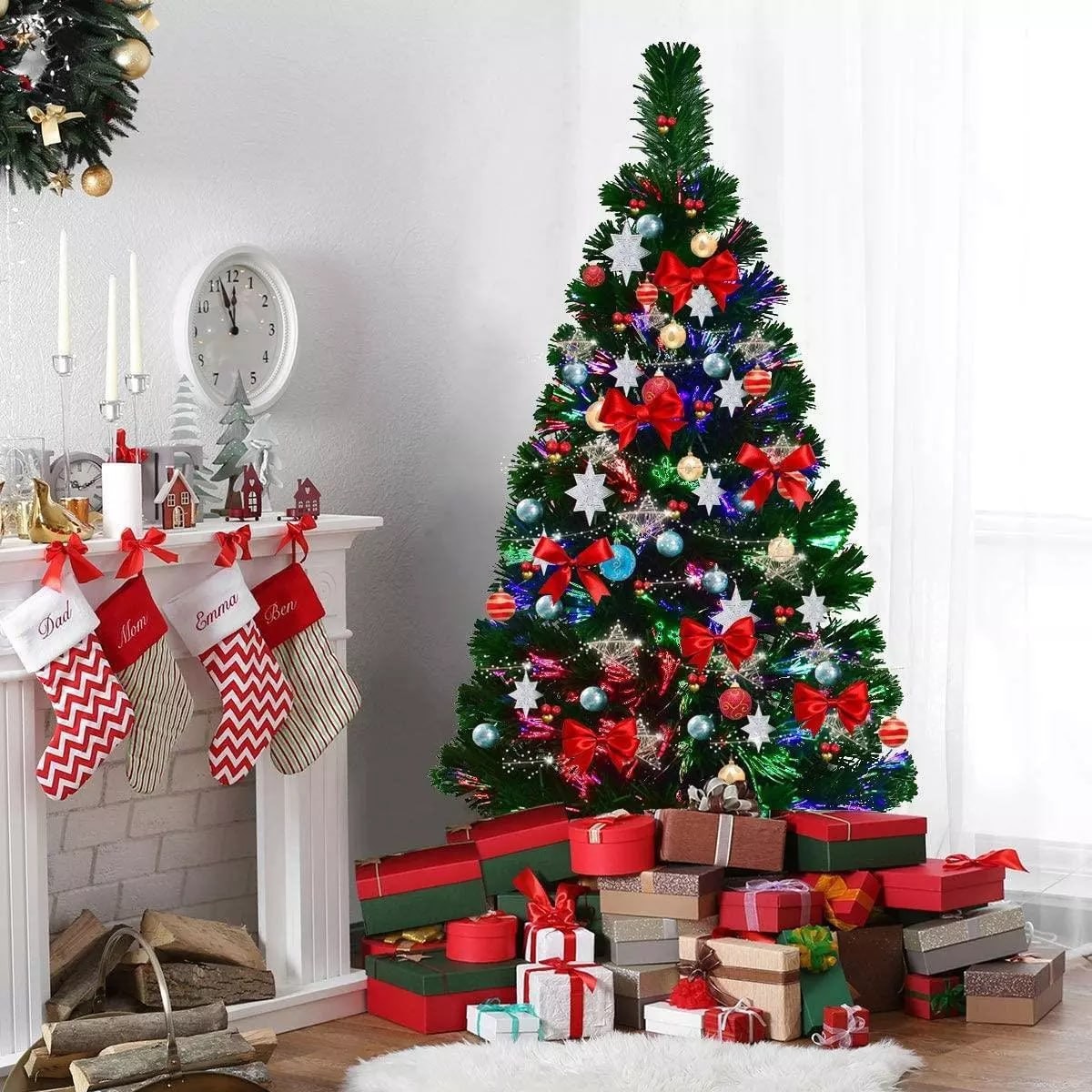 3FT Pre-Lit Christmas Tree Green Fiber Optic LED Lights Xmas Home Holiday Decor