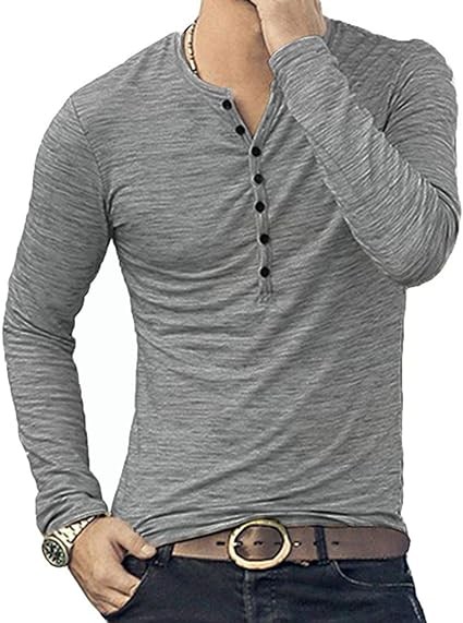 MLANM Mens Casual Slim Fit Basic Henley Short/Long Sleeve Fashion T-Shirt