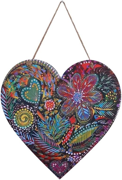 FKKA Front Porch Decor Farmhouse, Harvest Garden Wall Art, Metal Heart Wall Decor For Bedroom, Easy Hanging With A Hanging Rope, Light Purple, Gift